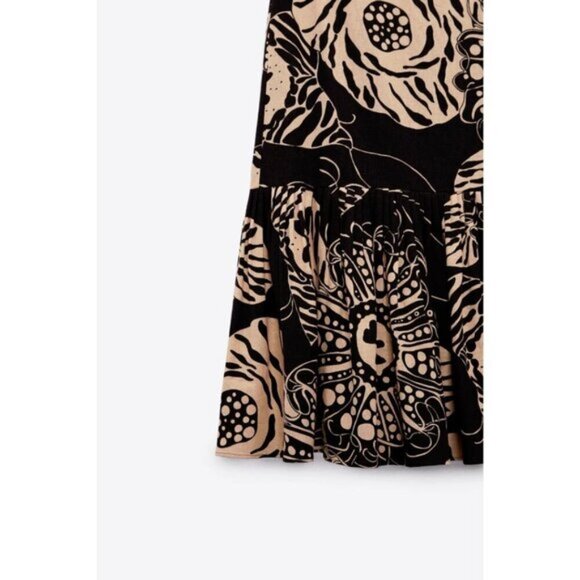NWOT Zara linen blend botanical print brown & butter tan high waist skirt, XS - Picture 8 of 12